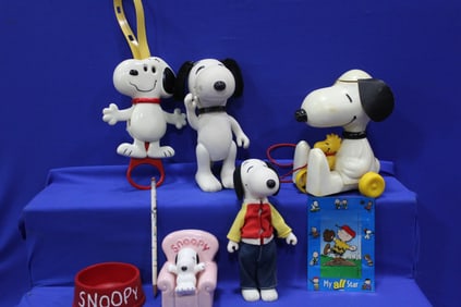 Boxlot of Snoopy Dogs Pull Toy, Bank, Baby Toy More