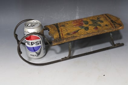 19th C Miniature Mustard Painted Salesman Sample Sled