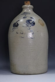19th C Morton 3-G Stoneware Jug w/ Cobalt