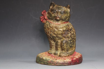 Hubley Cast Iron Kitten w/Red Bow Doorstop