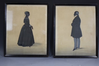 Mid-19th C Watercolor Portraits of Couple