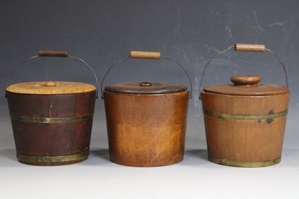 Miniature  Red Stain Pail Treenware & 2 Others