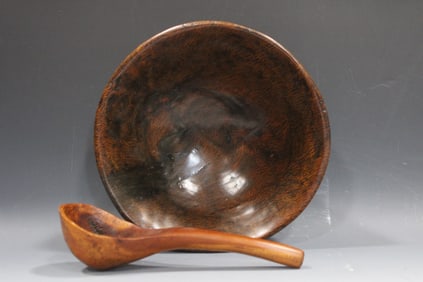 Colonial Period Burl Bowl & Scoop