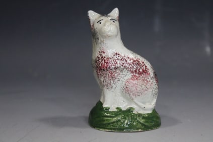 Miniature Staffordshire Spatter-Glazed Cat