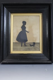 1806 W/C Silhouette of Young Girl & Doll Buggy