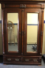 Victorian Walnut Mirrored  Doors Wardrobe