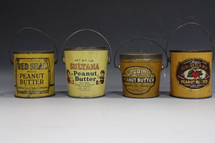 Antique Peanut Butter Lidded Tins / Pails