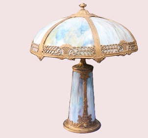 Slag Glass Shade & Base Panel Lamp