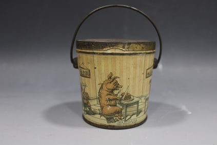 Three Little Pigs Tin Candy Container Pail