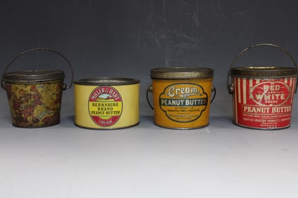 Antique Peanut Butter Lidded Tins / Pails