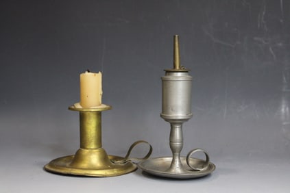 Miniature Pewter Whale Oil & Candle Lamps
