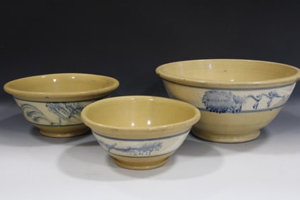 Yellowware Mocha Bowls Seaweed Decoration