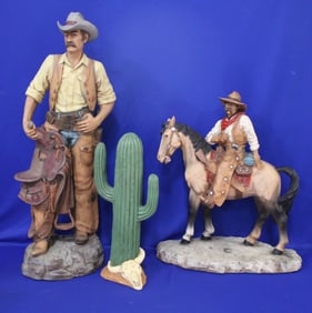1980s Cowboy Statues & Cactus