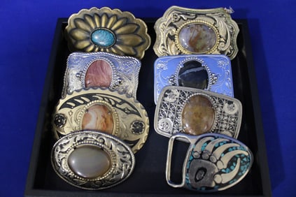 Silvertone & Agate Stones Belt Buckles