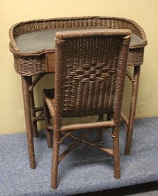 Antique Wicker Desk & Chair