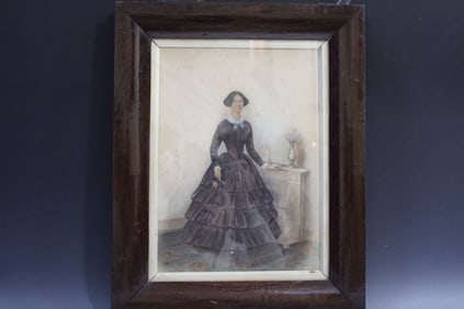 1850s Lg W/C Portrait of Lady in Fancy Gown
