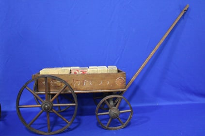 19th C Child's Toy Wooden Wagon