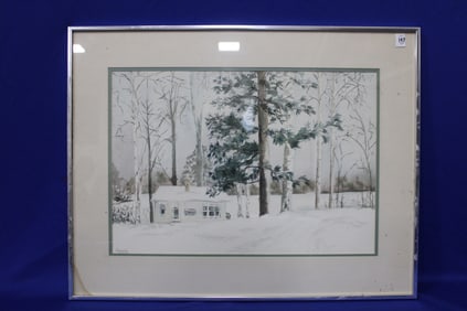 1969 Winter Watercolor Painting Artist Signed