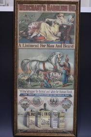 1890s Framed Liniment / Gargling Ad / Sign