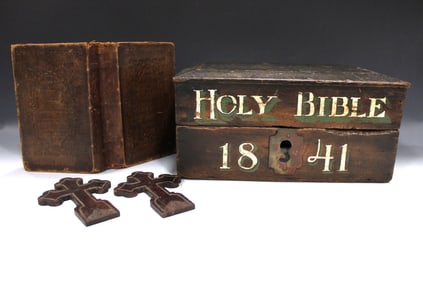Dated 1841 Bible Box w/ 1848 Bible