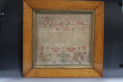 1844 Large Tiger Maple Framed ABC Sampler