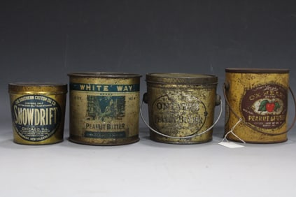 Antique Peanut Butter Lidded Tins / Pails