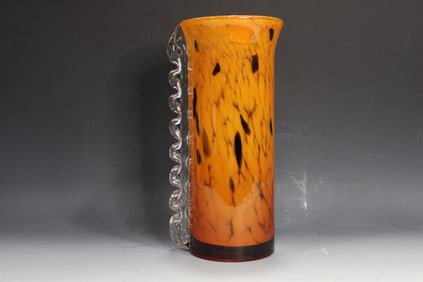 Murano Glass Orange Dotted Tear Drop Vase