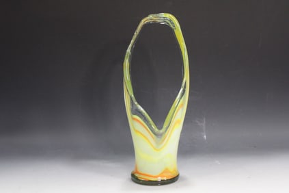 Murano Glass Lime Green w/ Orange Basket