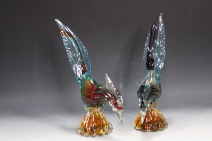 Murano Glass Bird of Paradise Sculptures