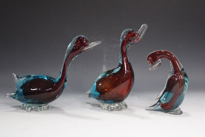 Murano Glass Set of 3 Ducks / Geese
