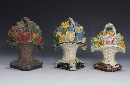 Cast Iron Floral Basket Bookends
