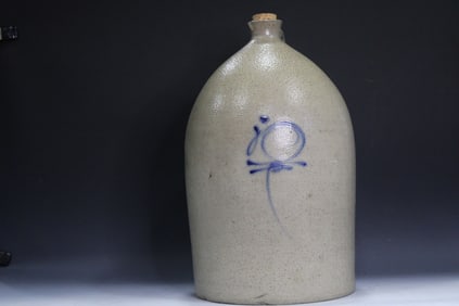 19th C Salt Glaze 5 G Stoneware Jug w/ Cobalt