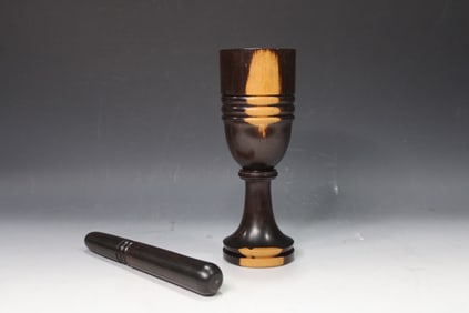19th C Lignum Vitae Wood Mortar & Pestle