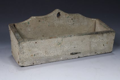 Old Ivory Painted Wall Pocket / Candle Box