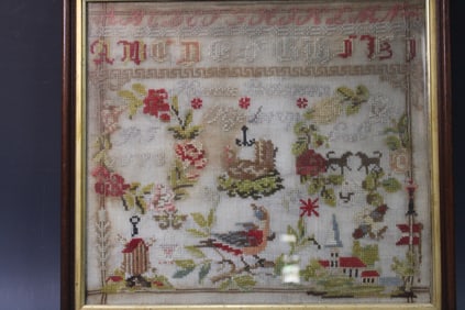 1873 School Girl Sampler Bird, Animals, More