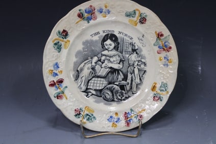 Child & Cat Staffordshire Transferware Plate