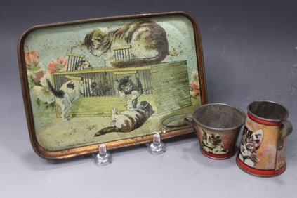 Early 1900s T. Bros  Partial Tea Set Cats at Play
