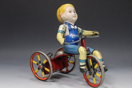 Tin Lithographed Tin Wind-Up Boy Riding Tricycle