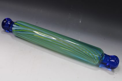Cobalt & Opalescent Stripe Glass Rolling Pin