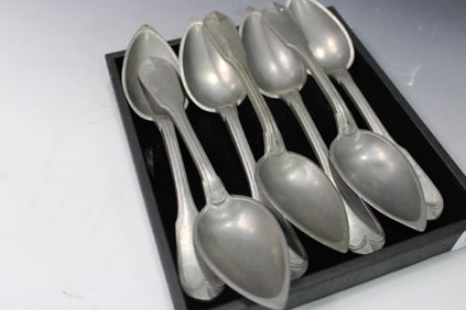 18th-19th C Set of 8 Signed Pewter Large Spoons