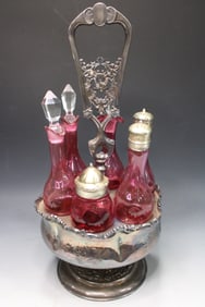 Wilcox Victorian Cranberry Glass Cruet Set