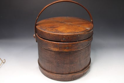 19th C Firkin / Sugar Bucket w/ Finger Laps