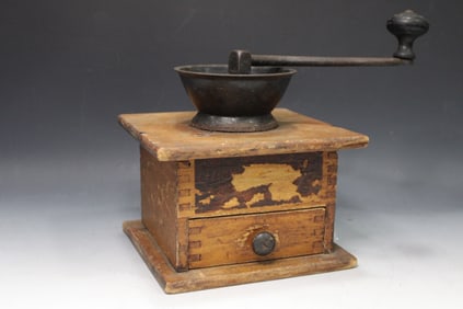 Antique Wood & Iron Coffee Mill / Grinder