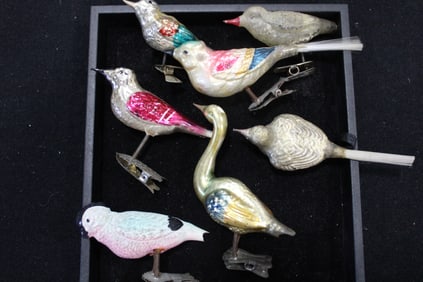7 Antique Christmas Clip-on Bird Ornaments