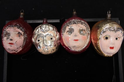 German Blown Glass Baby Doll Head Ornaments