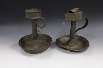 19th C Grease Lamps w/ Saucer Bases