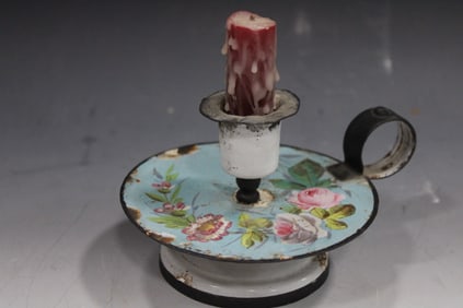 Painted Porcelain / Enamel Candlestick