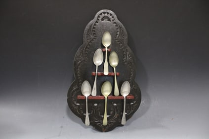 Carved Spoon Rack w/ Spoons