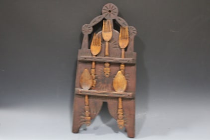 Spoon Rack w/ Carved Wooden Utensils