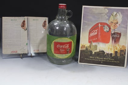 1935 Coca-Cola Menu, Ad & Coke Jug